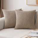 MIULEE Pack of 2 Decorative Throw Pillow Covers 18x18 Inch Soft Boho Striped Textured Corduroy Pillow Covers Modern Farmhouse Home Decor for Couch Bed Sofa Living Room Neutral Light Brown