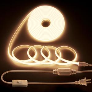 20FT COB LED Strip Light 3000K Warm White AC110V-120V LED Rope Lights Outdoor Waterproof IP65 High Density 288LEDs/M Flexible LED Light Strip with Switch for Garden Bedroom Indoor 6M