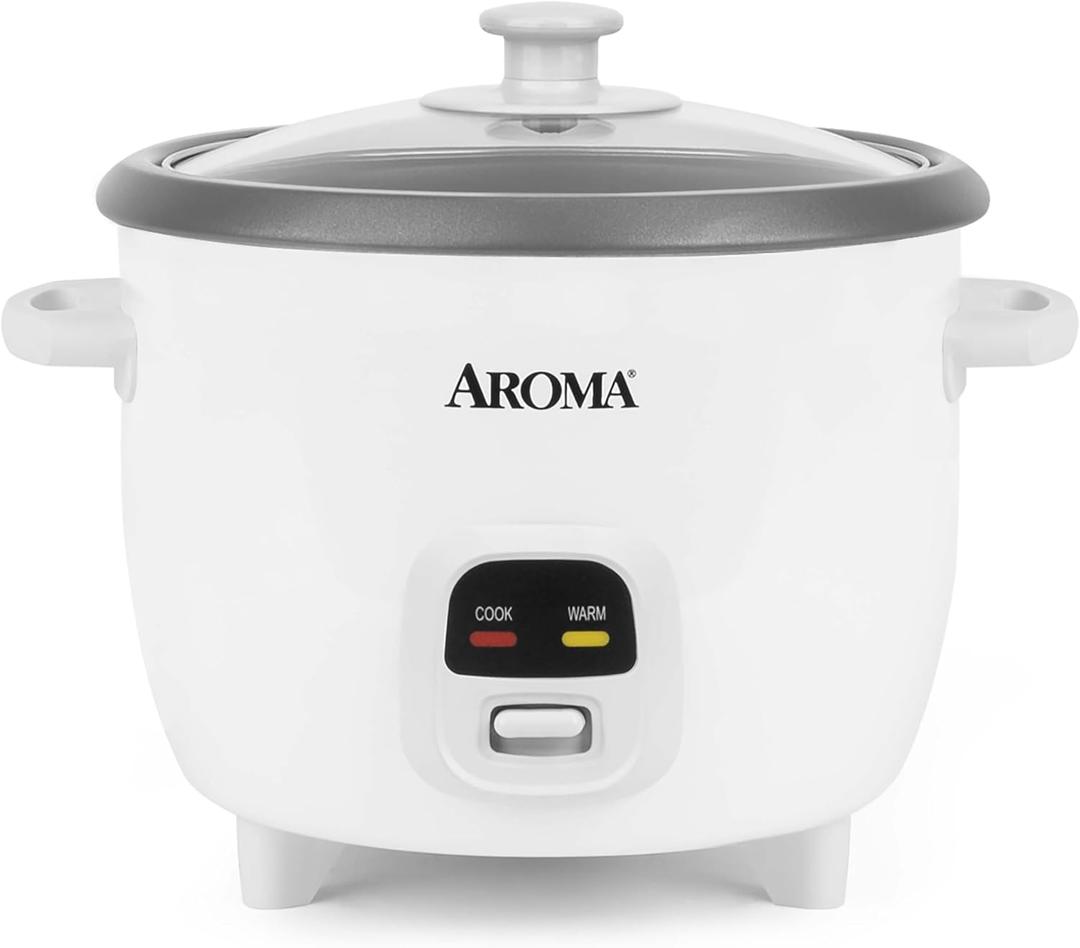 AROMA Rice Cooker, 3-Cup (Uncooked) / 6-Cup (Cooked), Small Rice Cooker, Oatmeal Cooker, Soup Maker, Auto Keep Warm, 1.5 Qt, White, ARC-393NG
