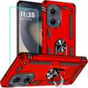 for Motorola Edge 2024 Case: with Screen Protector - Military Grade Protective Cases with Finger Ring Holder Kickstand for Moto Edge 2024(Red)
