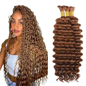 #30 Brown Braiding Human Hair for Boho Braiding Human hair 3 Bundles 14 14 14 Inch Light Brown Water Wave Boho Hair for Bulk Braiding Knotless Bohemian Hair Extensions150g