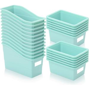 Harloon 24Pcs Plastic Book Bins for Classroom with Labels Back to School Durable Book and Binder Holder and Cubby Bin Storage Bins Vertical Books Organizer for Home Office Organization(Light Green)