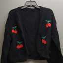 GORGLITTER Women's Cherry Cropped Cardigan Sweaters Open Front Long Sleeve Cute Chunky Knit Short Cardigan Trendy (Black Cherry, Small)