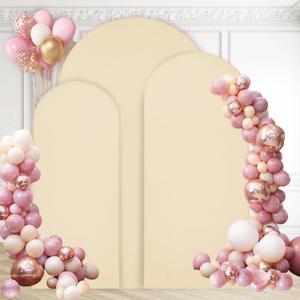 WEERRW Wedding Arch Cover Beige Spandex Fitted Set of 3 Balloon Arch Stand Covers Round Top Chiara Stretchy Backdrop for Birthday Party Baby Shower Banquet Decoration (6FT, 6.6FT, 7.2FT)