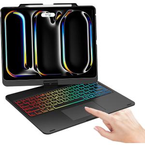 Swivel Keyboard Case for iPad Pro 13 inch (M5/M4) & iPad Air 13 (M4/M3/M2) & iPad Pro 12.9 (6th/5th/4th/3rd Gen), Rainbow Backlight,Multi-Touch Trackpad, 360° Rotatable Protective Case with Pen Holder