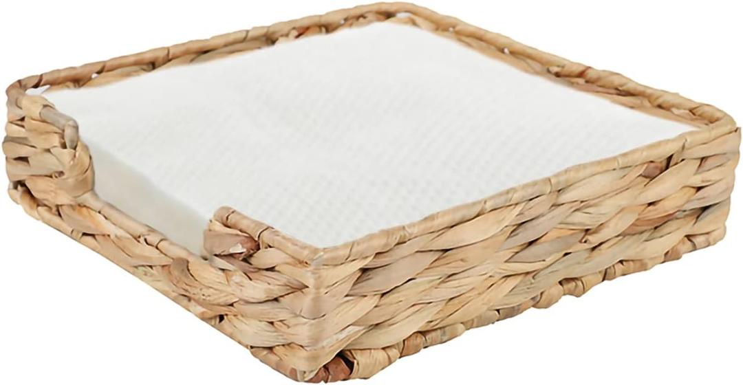 YAHUAN Water Hyacinth Napkin Holder Wicker Tissue Paper Holder Woven Napkins Dispenser for Kitchen,Serving Tray Basket for Tables (Original) (2.75"D x 8.66"W x 2.75"H)