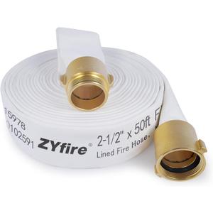 ZYfire Fire Hose - 2-1/2" ID x 50 FT Double Jacket TPU Firefighter Hose with M x F NPSH Brass Couplings 1200 PSI Burst Pressure Lightweight for Firefighting & Residential Use