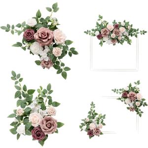 Ling's Moment 2pcs Wedding Artificial Floral Swag Welcome Sign Flowers Backdrop Garland Dusty Rose Pink Cream for Ceremony Reception Door Wall Home Decorations Entryway Outdoor Board Table Decor