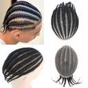 Cornrow Braids Afro Toupee Hair for Men 6'' Real Human Hair HD Lace Hair Pieces 1# Black Male Braiding Mens Wigs Realistic Systems Afro Box Braided 4mm Tight Black Man Unit 8X10''