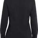 Women's Basic Button Down Shirts Long Sleeve Plus Size Simple Stretch Formal Casual Shirt Blouse (Black, L)