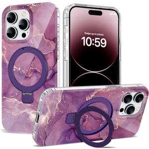 Compatible with iPhone 14 Pro Max Case Marble Pattern with Magnetic Ring Stand [Compatible with Mag-Safe] TPU Protective Phone Case for iPhone 14 Pro Max 6.7", Marble Purple