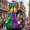 55 x 118 in Giant Mardi Gras Bow Outdoor Extra Large Mardi Gras Decorations Purple Green Gold Silk Bow for Front Door Porch Tree Wreath Outside Wall Building New Orleans Carnival Party Decor