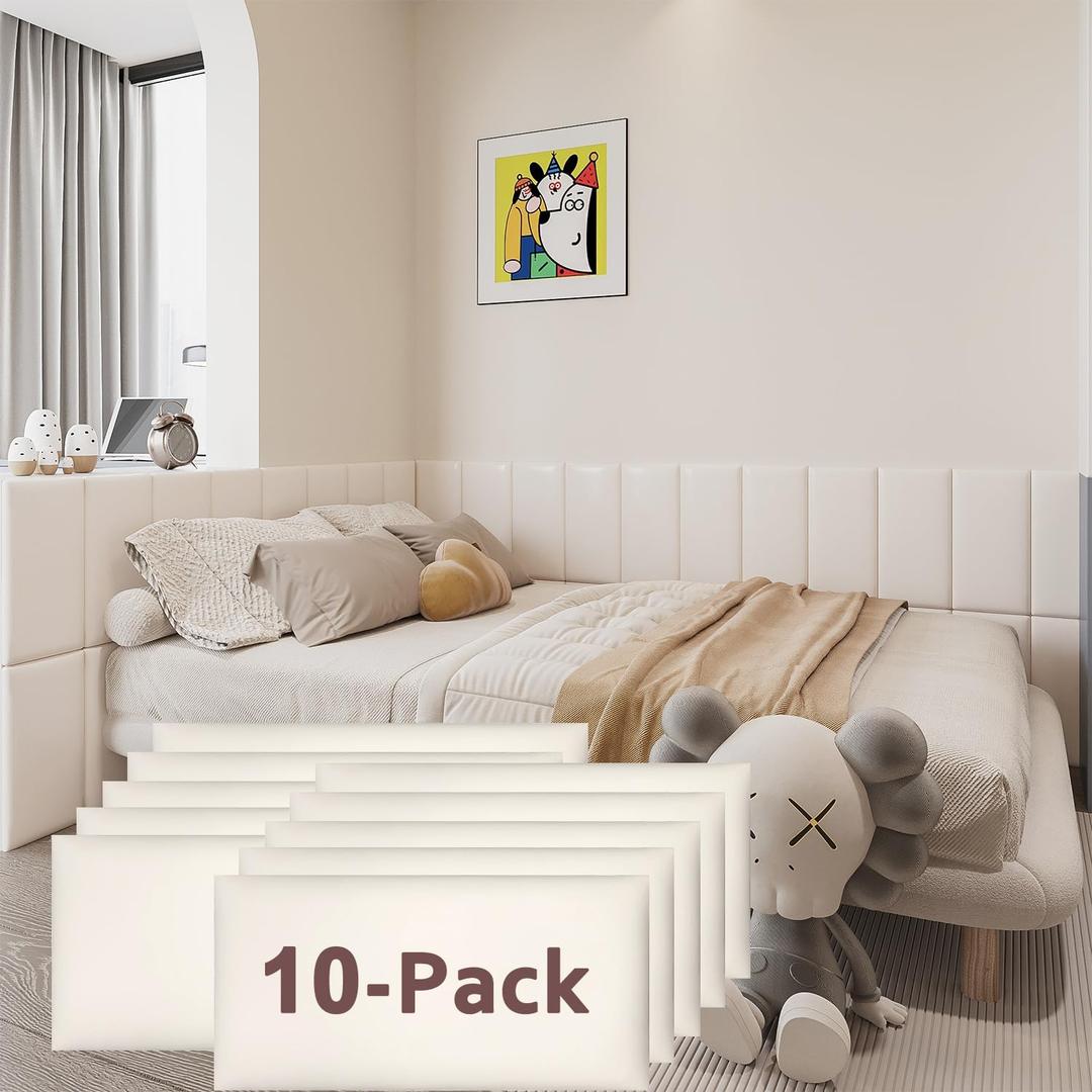 3D Anti-Collision Wall Padding for Kids Self-Adhesive 10PCS White headboard Panels for Wall Peel and Stick Headboard