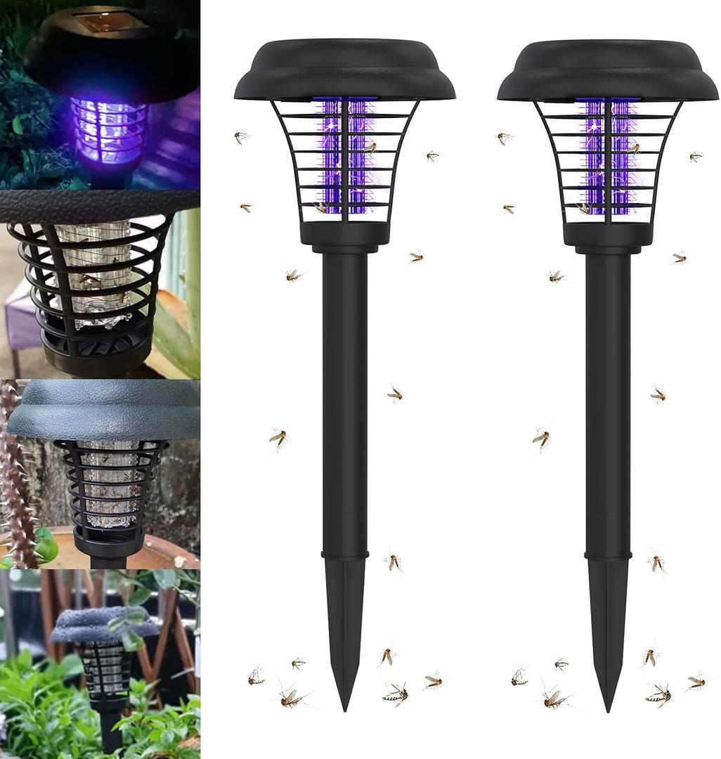 2 Pcs Solar Bug Zapper Outdoor Rechargeable Mosquito Fly Zapper Outdoor