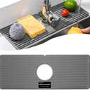 Faucet Mat for Kitchen Sink, Silicone Faucet Handle Drip Catcher Tray, Drying Mat as Sponge and Soap Holder with Lateral Inflow for Kitchen Bathroom Farmhouse & RV Sink Accessories (Grey) (5.5" x 14.5")