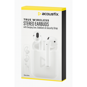 Acoustix True Wireless Stereo Earbuds with Charging Case, WHITE
