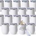YOUKE OLA 18 Pack Stainless Steel Wine Tumbler with lid, 12oz Insulated Powder Coated Wine Tumbler Stemless Double Wall Vacuum Wine Glass Coffee Tumbler Bulk for Laser Engrave, DIY Gift, White
