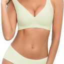 Deep V Bras for Women No Underwire Wireless Push Up Bra Seamless Plunge Bralette Comfort Supportive Full Coverage (Yellow, XXXL)