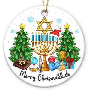 2 x Hanukkah Ornaments 2025, Grateful Gifts for Jewish Men, Merry Chrismukkah Ornament for Jewish Christmas Decorations, Friends, Neighbors, Mom, Dad, Spiritual Gifts for Women