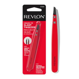Revlon Ceramic Slanted Tip Tweezers, Precision For Eyebrow Shaping and Fine Hair Removal, Stocking Stuffer for Women & Men, Stainless Steel Body, 1 count