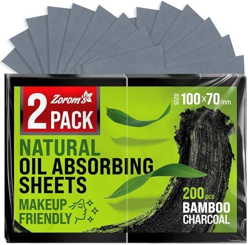 Natural Oil Blotting Sheets for Face with Bamboo Charcoal - 2pk/200 Makeup Friendly Oil Absorbing Sheets for Face - Blotting Papers for Oily Skin