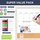 Calendar Whiteboard for Wall, TANKEE 17x13 Inches Whiteboard Calendar Cork Board Combo, Small Magnetic White Board with Wood Framed, Hanging Dry Erase Board for Kitchen Home Office School Planner