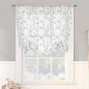 No. 918 Francine Embroidered Foliage Semi-Sheer Rod Pocket Window Tie-up Balloon Shade, White/Gray, 42" W x 63" L