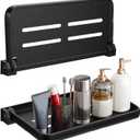 Telooco 2Pcs Bathroom Shelves No Drill Wall Mounted Foldable Shlf Small Floating Metal Adhesive Shelves for Laundry Toilet Room Shower Wall Organizer (Black)