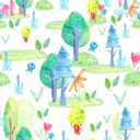 VaryStyle Cute Forest Wallpaper Peel and Stick Watercolor Green Fairy Cartoon Tree Wallpaper Kids Room Bedroom Nursery Floral Contact Paper for Cabinets Removable Self Adhesive Vinyl Mural 17.7"x118"