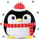 Huwena 14 Inch Large Christmas Plush Pillow Decorations Soft Cuddly Xmas Throw Pillow Hugging Stuffed Cushion Gift for Christmas Holiday Party New Year Home Bedroom Sofa Decor(Penguin)