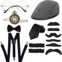 Mikbnfrb 1920s Mens Costume Accessories Set Roaring 20s Costume Outfit Gangster Dress Up for Gatsby Party