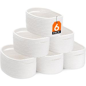 Lifewit 6 Pack Woven Baskets for Storage, Cotton Rope Baskets Cube Storage Bins, Cute Small Shelf Baskets for Organizing, Round Storage Box Caddy for Closet, Living Room, Bedroom, Playroom, White