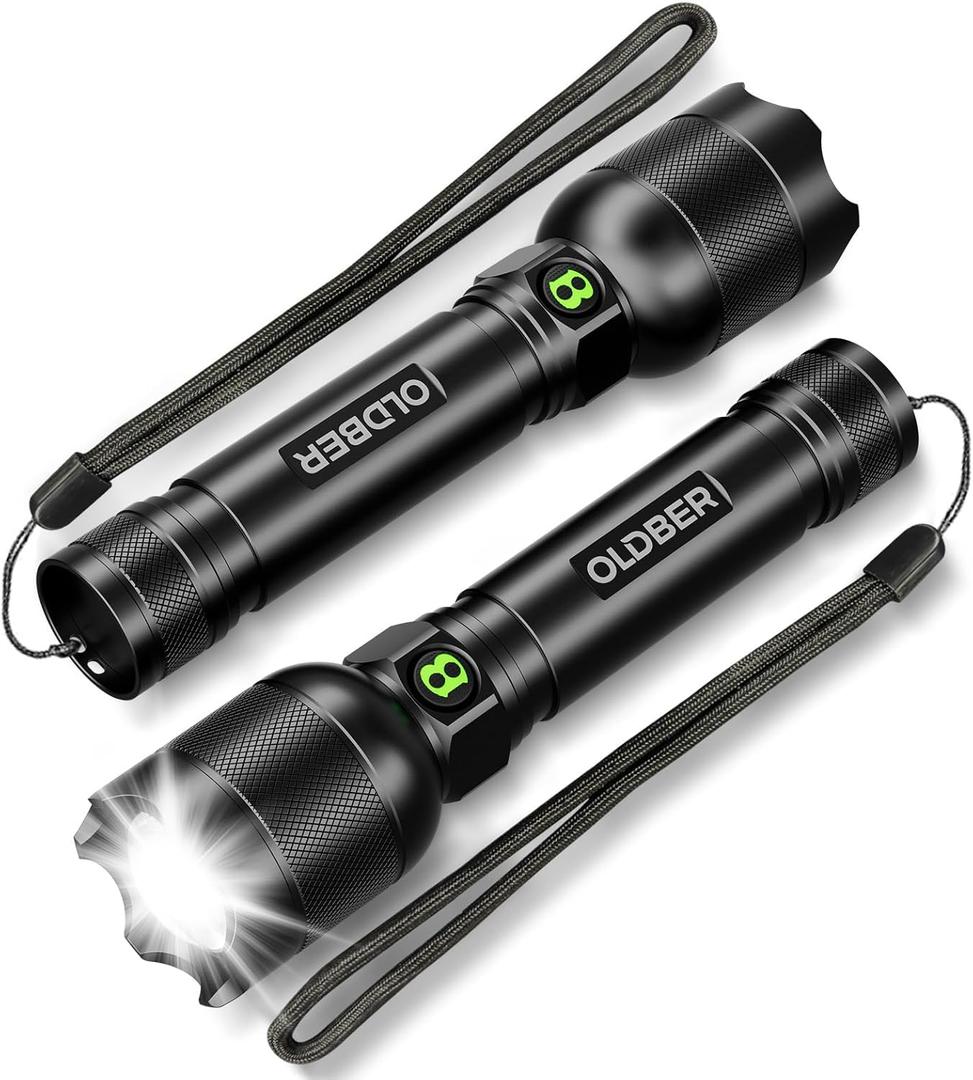 Rechargeable LED Flashlights High Lumens, 2 Pack 5 Modes Small Bright Handheld Flash Light, Zoomable, Powerful, Waterproof for Camping, Home Emergency