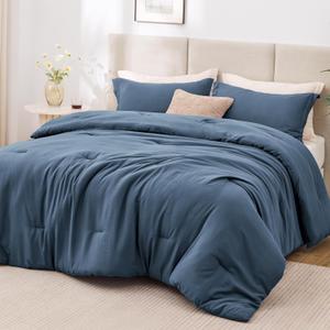 Love's cabin Navy Blue Queen Comforter Set, 3-Piece Prewashed Queen Size Bedding Set with 1 Comforter (90" x 90") and 2 Pillowcases (20" x 26"), Lightweight & Breathable Bed Set for All Seasons | Soft, Breathable, Lightweight, Comfortable