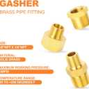 GASHER 15PCS Brass Pipe Fitting, Hex Bushing, Reducer Adapter, Reducing Hex Nipple 3/8 Inch NPT x 1/4 Inch NPT