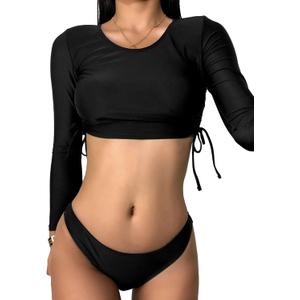 Lilosy Padded Adjustable Crop Rash Guard Tankini Women Long Sleeve Swimsuit 2 Piece Bathing Suit, S Lilosy Padded Adjustable Crop Rash Guard Tankini Women Long Sleeve Swimsuit 2 Piece Bathing Suit, S