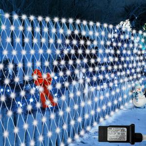 Lovelite 510 LED Christmas Net Lights, 28ft x 5ft Mesh Lights Outdoor Clear Wire 8 Modes, Waterproof Connectable String Lights Plug in for Xmas Tree Bushes Garden Holiday Party Decorations - White
