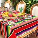 OurWarm 59 x 84 Inch Mexican Blanket Striped Tablecloth for Mexican Party Decorations, Large Square Cotton Mexican Serape Blanket Outdoor Table Cover Table Cloth