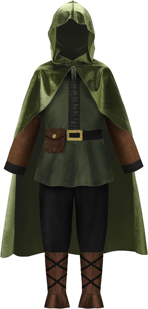 ReliBeauty Kids Archer Costume Boys Girls Hunter Costume with Cape,Green (12/160)