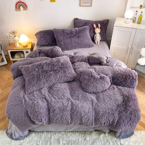 chovy Kids Girls Faux Fur Purple Comforter Sets Twin/Full - 3PC Bed Set Skin Friendly Soft Warm Comfortable Classical Rabbit Plush Velvet Flannel Fluffy Fuzzy BeddingComforter x 1 Pillowcases x 2