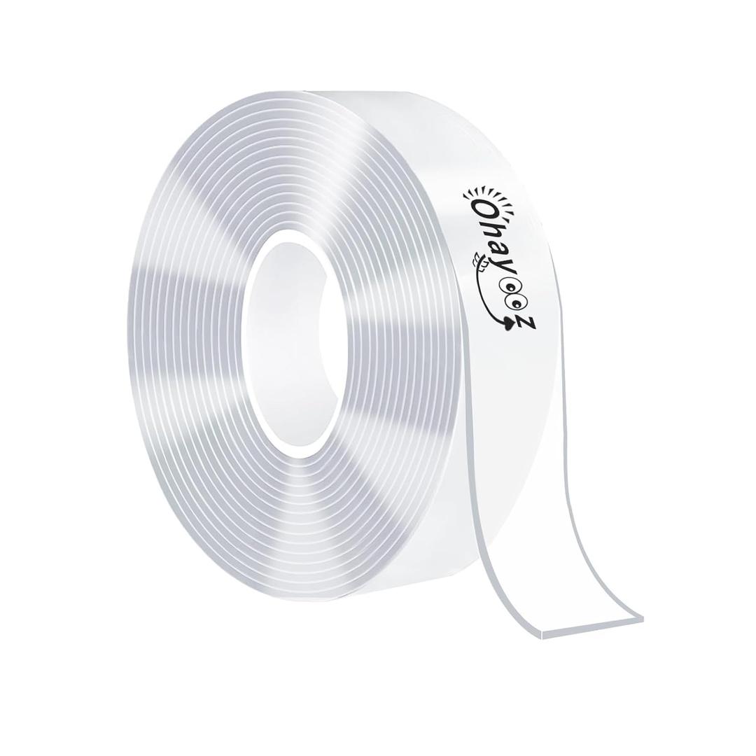 Ohayooz Extra Strong Double Sided Tape Heavy Duty Removable 10FT, Clear Sticky Nano Adhesive Wall Tape for Hanging Picture, Poster, Carpet, Photo Deco (10 Feet Set of 1)