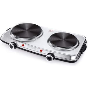Hot Plates for Cooking, 1800W Electric Double Burner with Handles, 6 Power Levels Stainless Steel Hot Plate for Kitchen Camping RV Cast Iron