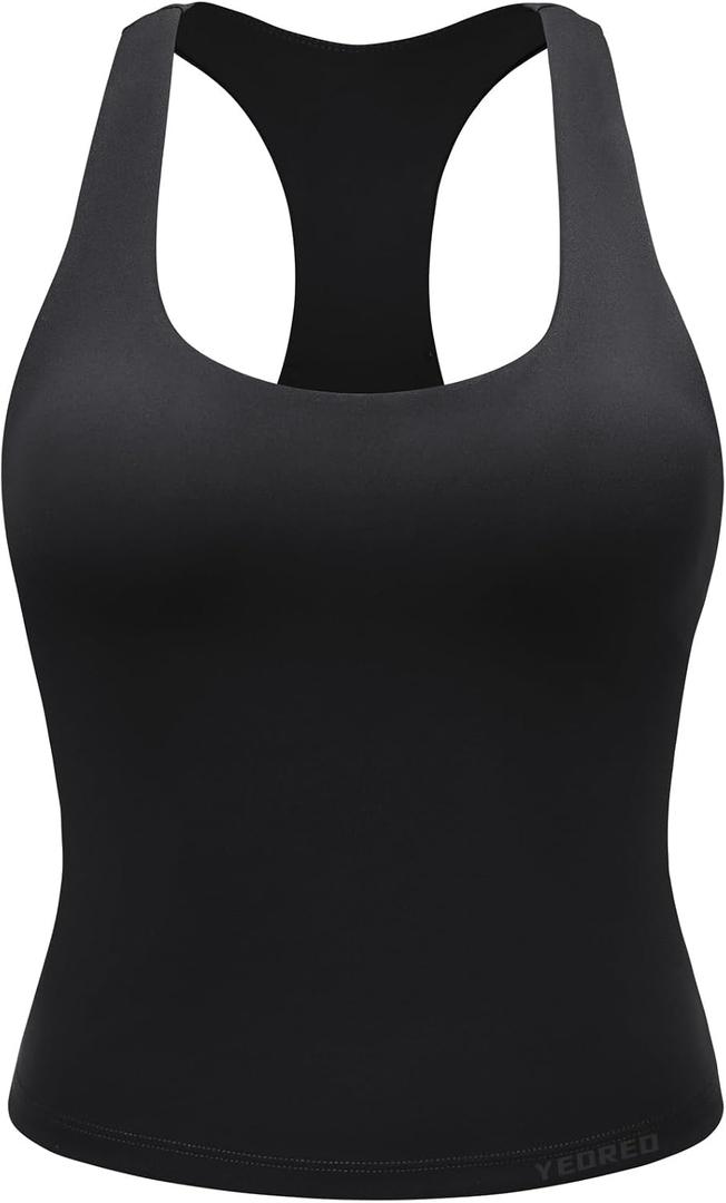 YEOREO CoreFlex Racerback Workout Tank Tops for Women U Neck Padded Camisole Tops Sleeveless Gym Yoga Shirts, Large