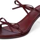 Modatope Two Strap Heeled Sandals for Women Kitten Heel Rounded Toe Heels Women Slip on Open Toe Sandals (Red, M)