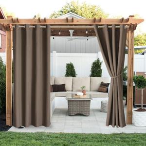LORDTEX Linen Look Indoor/Outdoor Curtains, 52" W x 84" L, Chocolate, Set of 2 Panels Waterproof, Privacy, Sun Blocking Textured Grommet Curtains for Patio, Pergola, Porch, Deck, Lanai, and Cabana