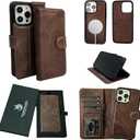 Vegas Wallet Phone Case Compatible with iPhone 15 Pro Max 6.7in  Elegant Full-Grain Leather Phone Case Wallet  Card Holder Wallet RFID Blocking with Kickstand, Card Slots (Dark Brown)