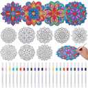 Potchen 48 Pcs Stained Glass Mandala Art Kit DIY Window Clings with Markers Color Your Own Suncatchers for Adults Hobby Teens Women Elderly Home Decor Gift (Floral)