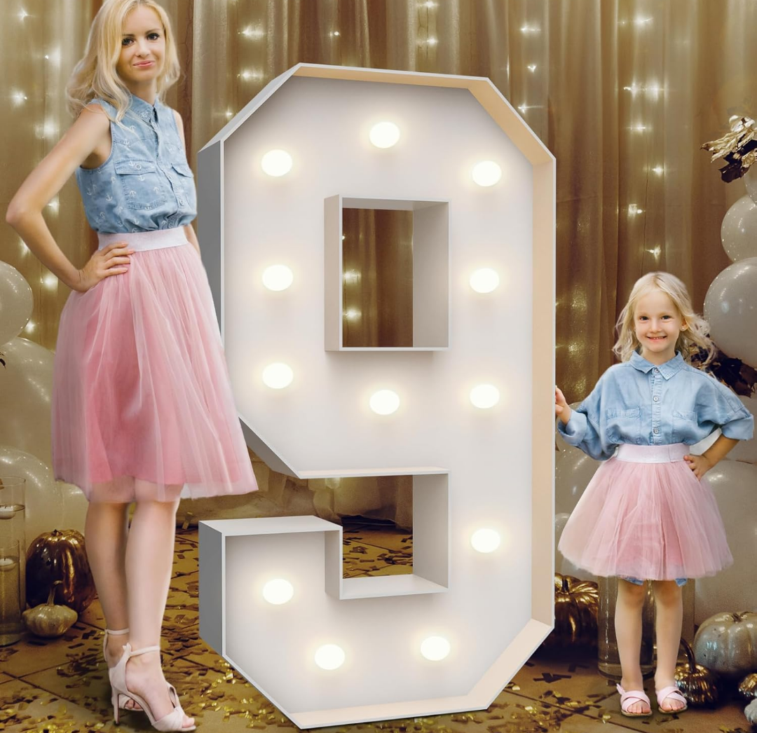 4FT Marquee Light Up Numbers 9,Party Decoration Large Marquee Light Up Letters with Weighted Water Bag, Pre-cut Foam Board Set Can Be Used for Birthdays,Weddings, Baby Anniversaries 9
