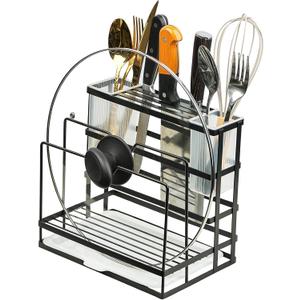 Universal Knife Block Holder, Kitchen Knife Holder Storage Organizer,Kitchen Utensils Holder, with Drain Tray,Towel Rack,Forks Spoons Knives Chopsticks Rack,Kitchen Countertop Rack