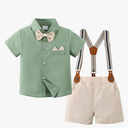 YALLET Toddler Baby Boy Outfits Boys Suits Gentleman Short Sleeve Button Shirts+Bowtie+Suspender Shorts Formal Clothes, 5Y